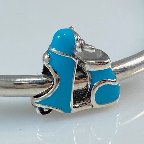 Sterling Silver Enamel Turquoise Blue Scooter Charm - Picture 1 of 9